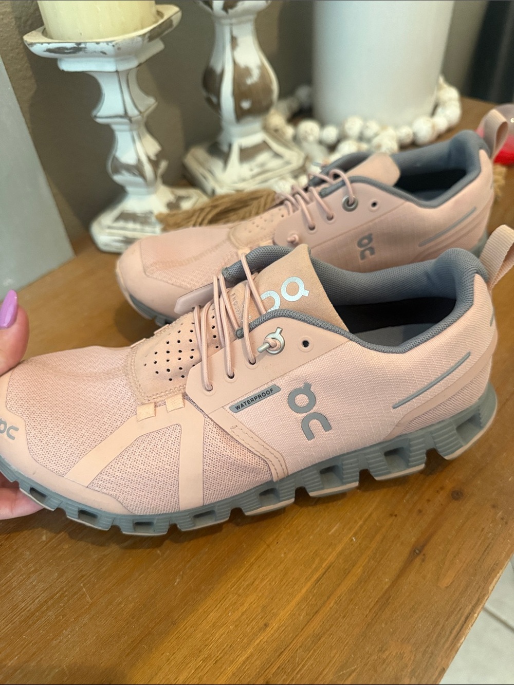 ON Women's Cloud Waterproof Athletic Shoes in Blush Pink - Picture 3 of 4